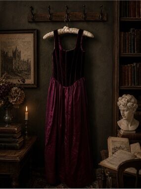 Vintage Zum Zum Burgundy Velvet & Satin Lace-Up Corset Formal Gown Size 3/4 USA